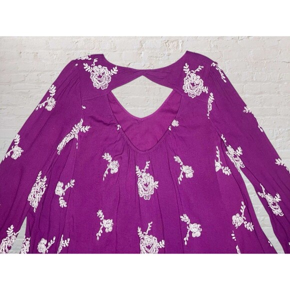 Free People Emma Austin Embroidered Tunic Dress Size MED Fuchsia Floral Boho - Picture 9 of 16